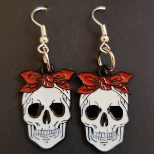 Handmade Red White Black Halloween Skull Earrings